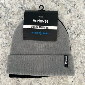 NWT Hurley 2-Pack Wide Cuff 2-Fold Beanie Set - Gray and Black